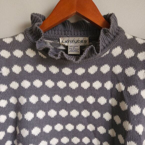 Vintage Latitudes Polka Dot Sweater Dress Women's Small Cozy Fall Ruffle Chunky - Picture 6 of 9